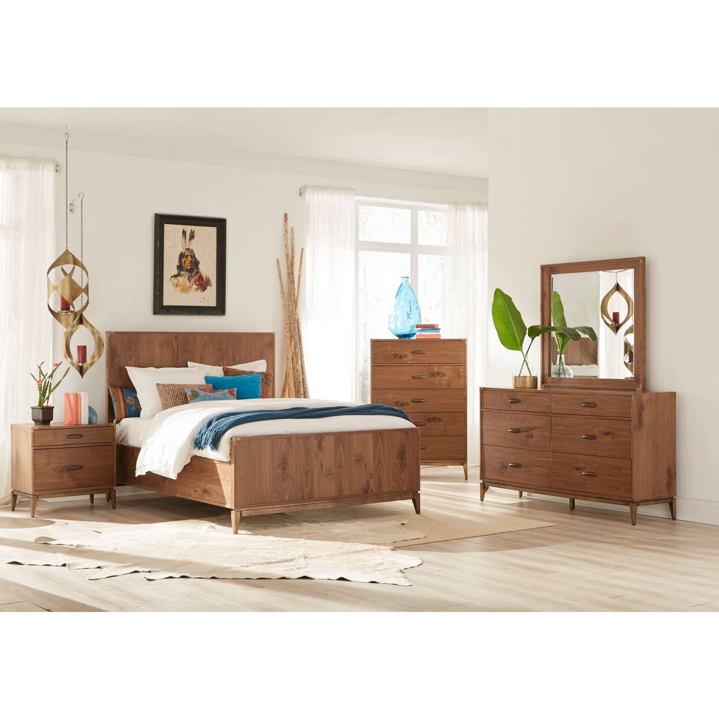 Letto Adler con pannelli in legno di noce naturale