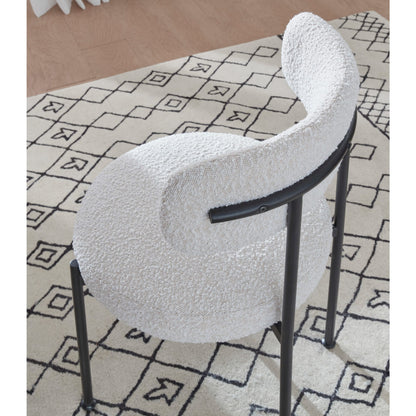 Sedia da pranzo imbottita Aere Boucle con gambe in metallo, color avorio e nero