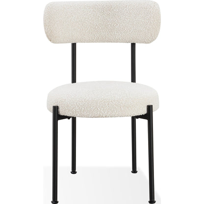 Sedia da pranzo imbottita Aere Boucle con gambe in metallo, color avorio e nero