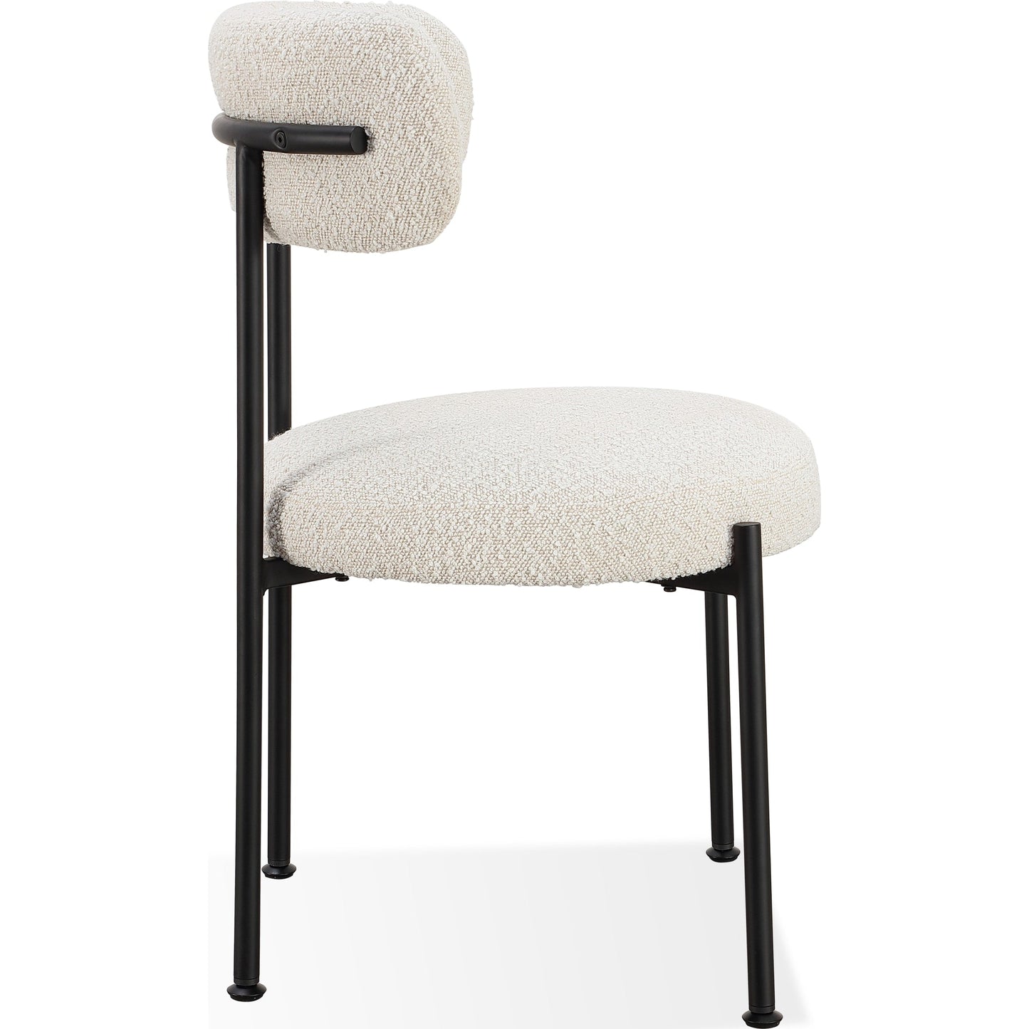 Sedia da pranzo imbottita Aere Boucle con gambe in metallo, color avorio e nero