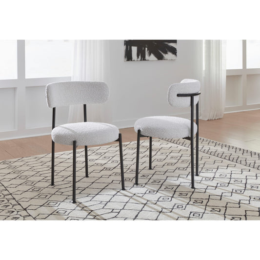 Sedia da pranzo imbottita Aere Boucle con gambe in metallo, color avorio e nero