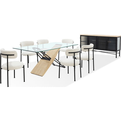 Credenza Aere a quattro ante in vetro rigato, metallo e legno in frassino naturale e nero