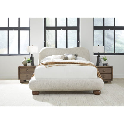 Letto con piattaforma imbottita in ciniglia Afra con gambe in legno, colore cincillà