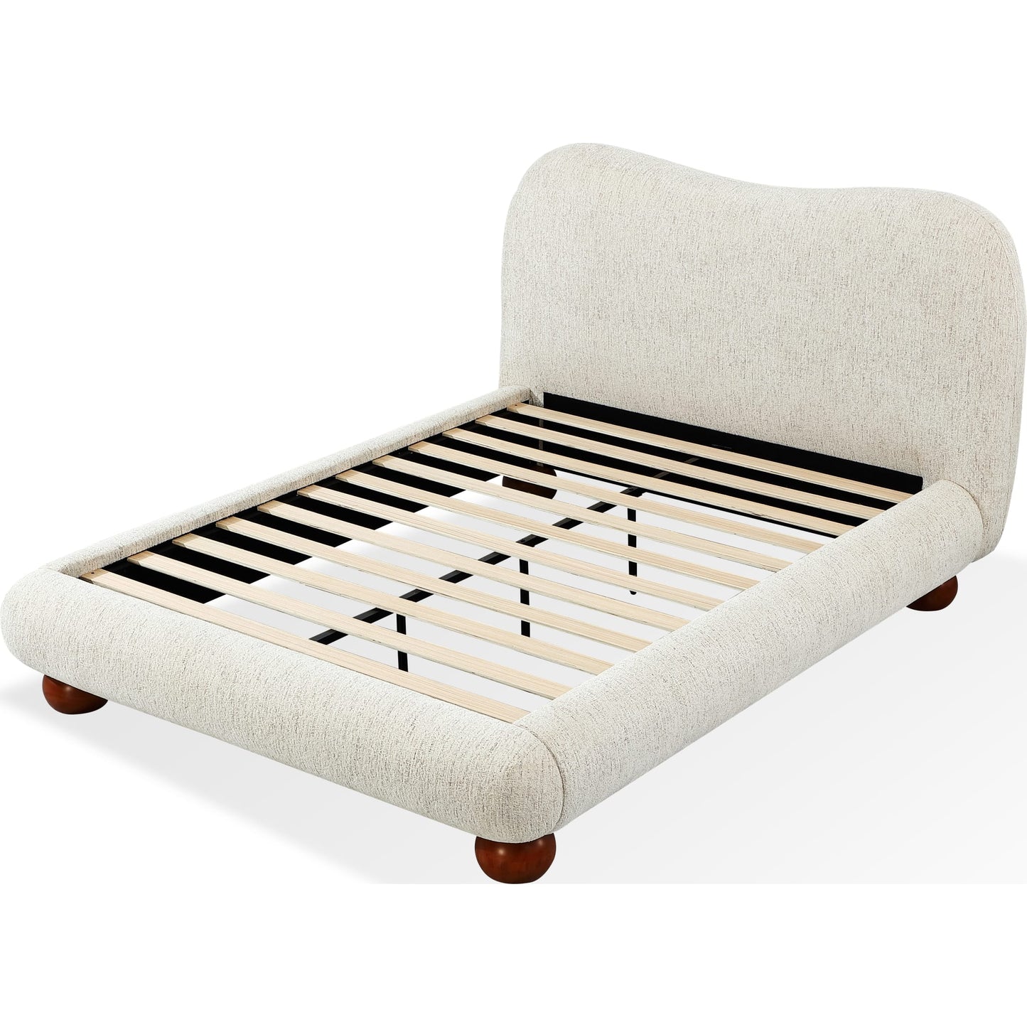 Letto con piattaforma imbottita in ciniglia Afra con gambe in legno, colore cincillà