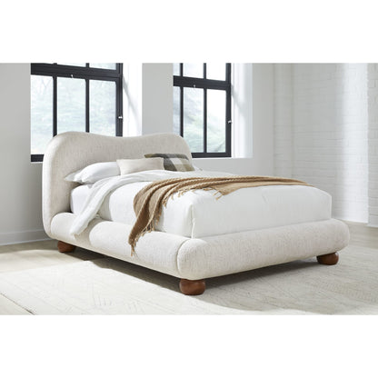 Letto con piattaforma imbottita in ciniglia Afra con gambe in legno, colore cincillà