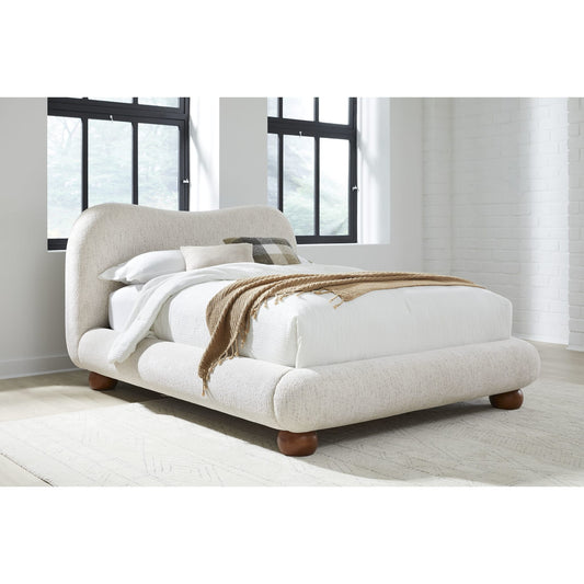 Letto con piattaforma imbottita in ciniglia Afra con gambe in legno, colore cincillà