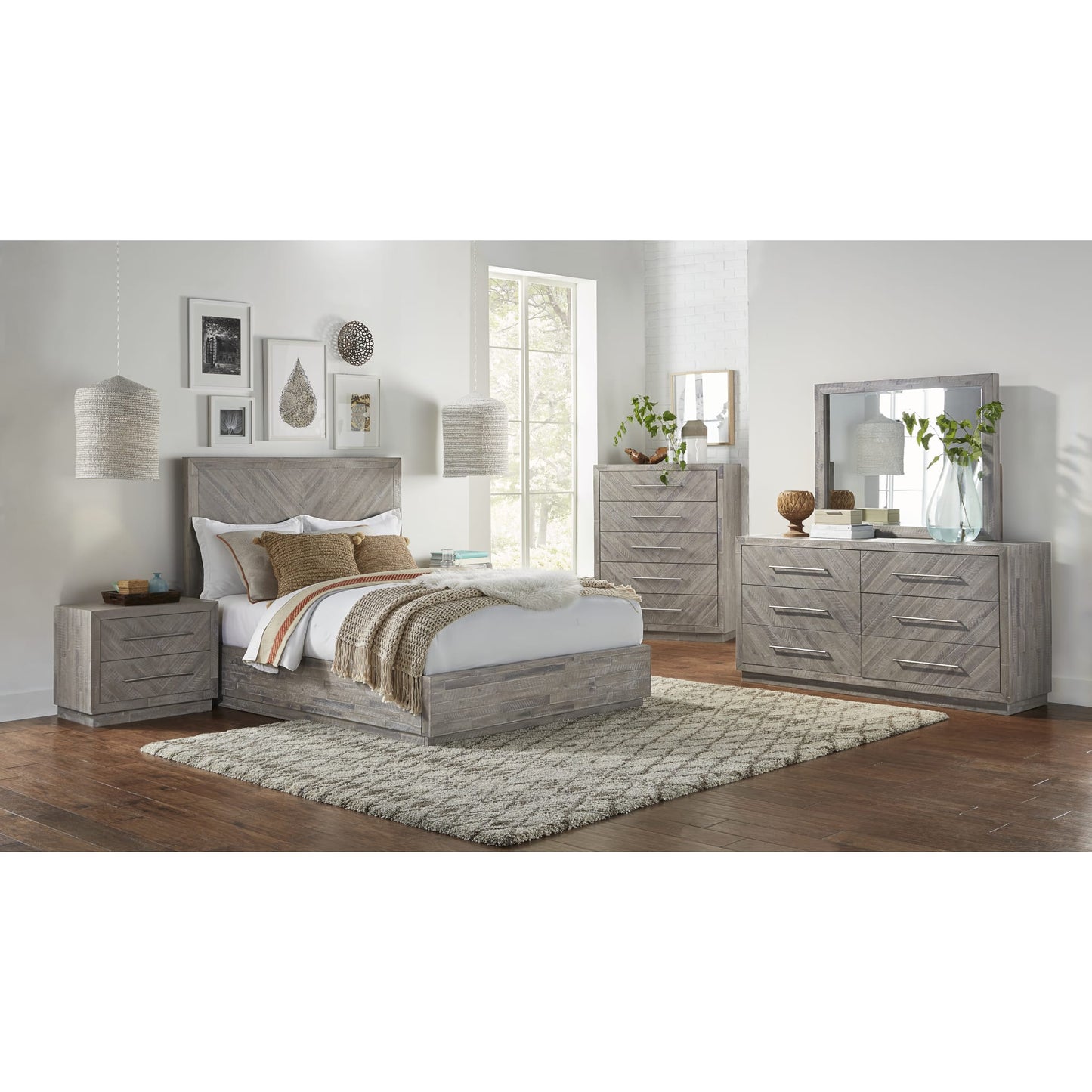 Letto a piattaforma in legno massello Alexandra in Rustic Latte