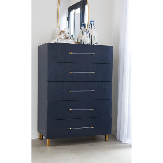 Cassettiera Argento a cinque cassetti in blu navy e ottone brunito (2024)
