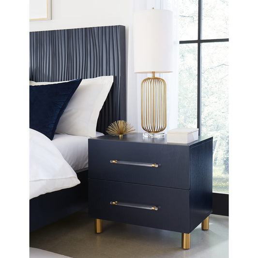 Comodino Argento con due cassetti e ricarica USB in blu navy e ottone brunito