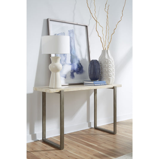 Tavolo consolle Ariela in travertino naturale con base in metallo bronzo