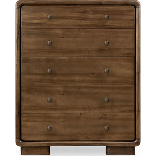 Cassettiera Boka in legno di acacia con cinque cassetti, colore Impala