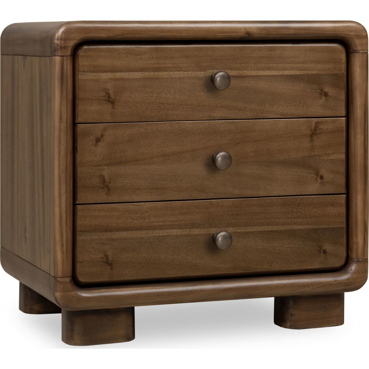 Comodino Boka a tre cassetti in legno di acacia color Impala