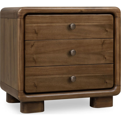 Comodino Boka a tre cassetti in legno di acacia color Impala