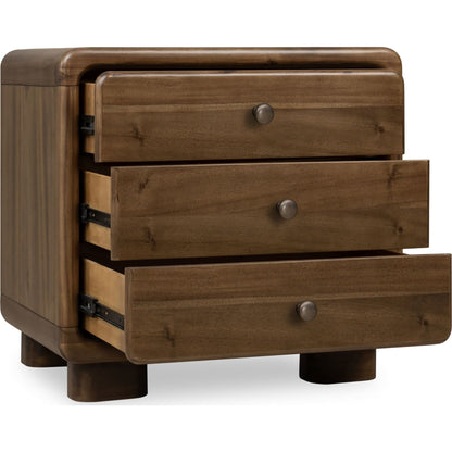 Comodino Boka a tre cassetti in legno di acacia color Impala