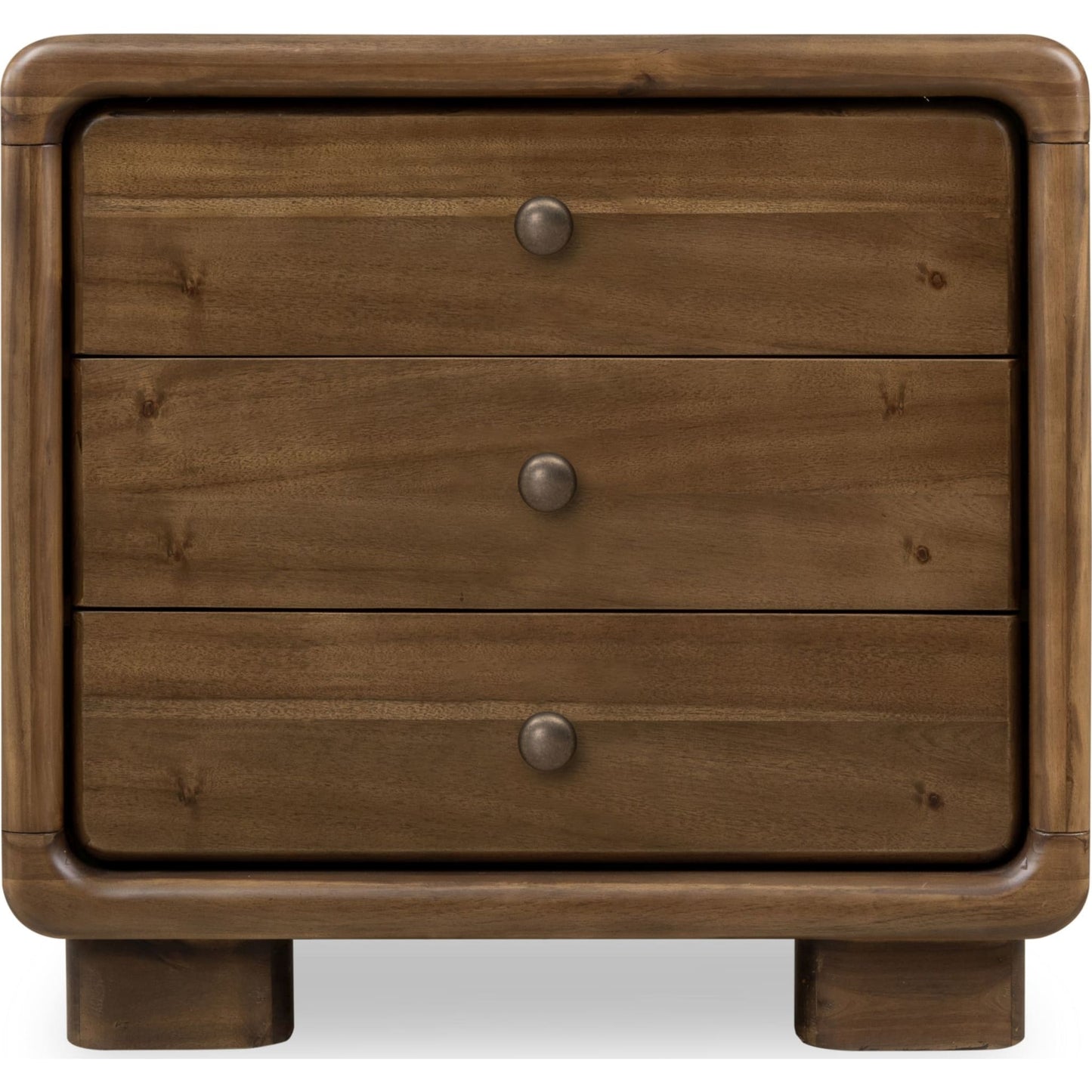 Comodino Boka a tre cassetti in legno di acacia color Impala