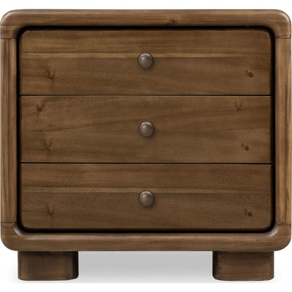 Comodino Boka a tre cassetti in legno di acacia color Impala