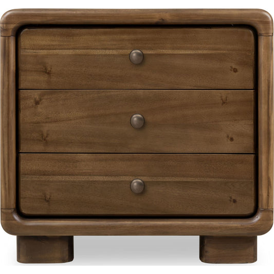 Comodino Boka a tre cassetti in legno di acacia color Impala
