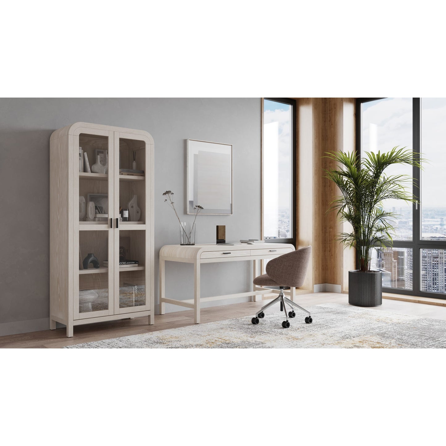 Libreria in legno con ante in vetro Drake color zucchero