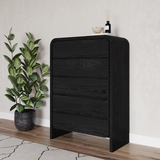 Cassettiera Elora a cinque cassetti in frassino nero corvino