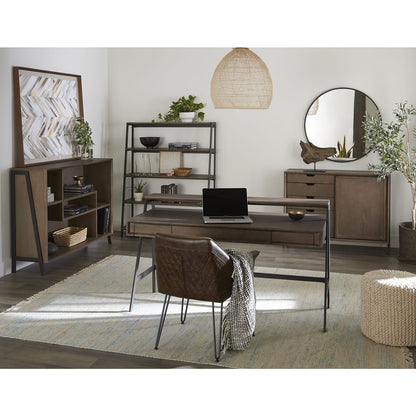 Libreria Etagère in legno e metallo Finch in grano saraceno e bronzo antico