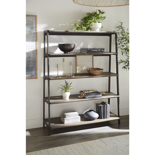 Libreria Etagère in legno e metallo Finch in grano saraceno e bronzo antico