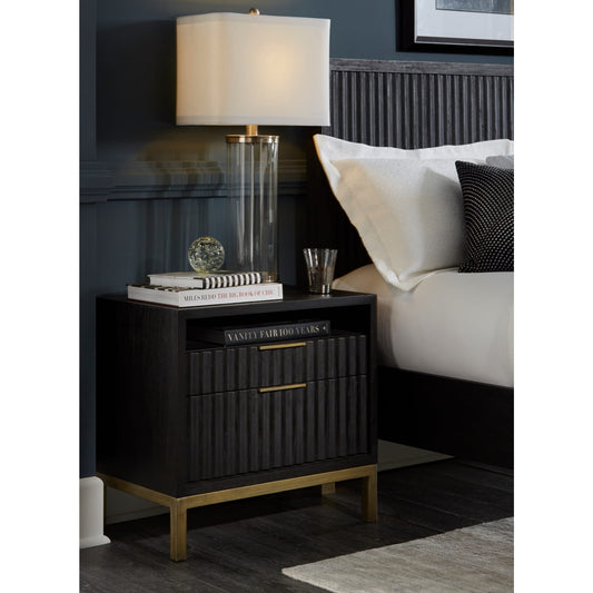 Comodino Kentfield in legno massello a due cassetti in rovere nero