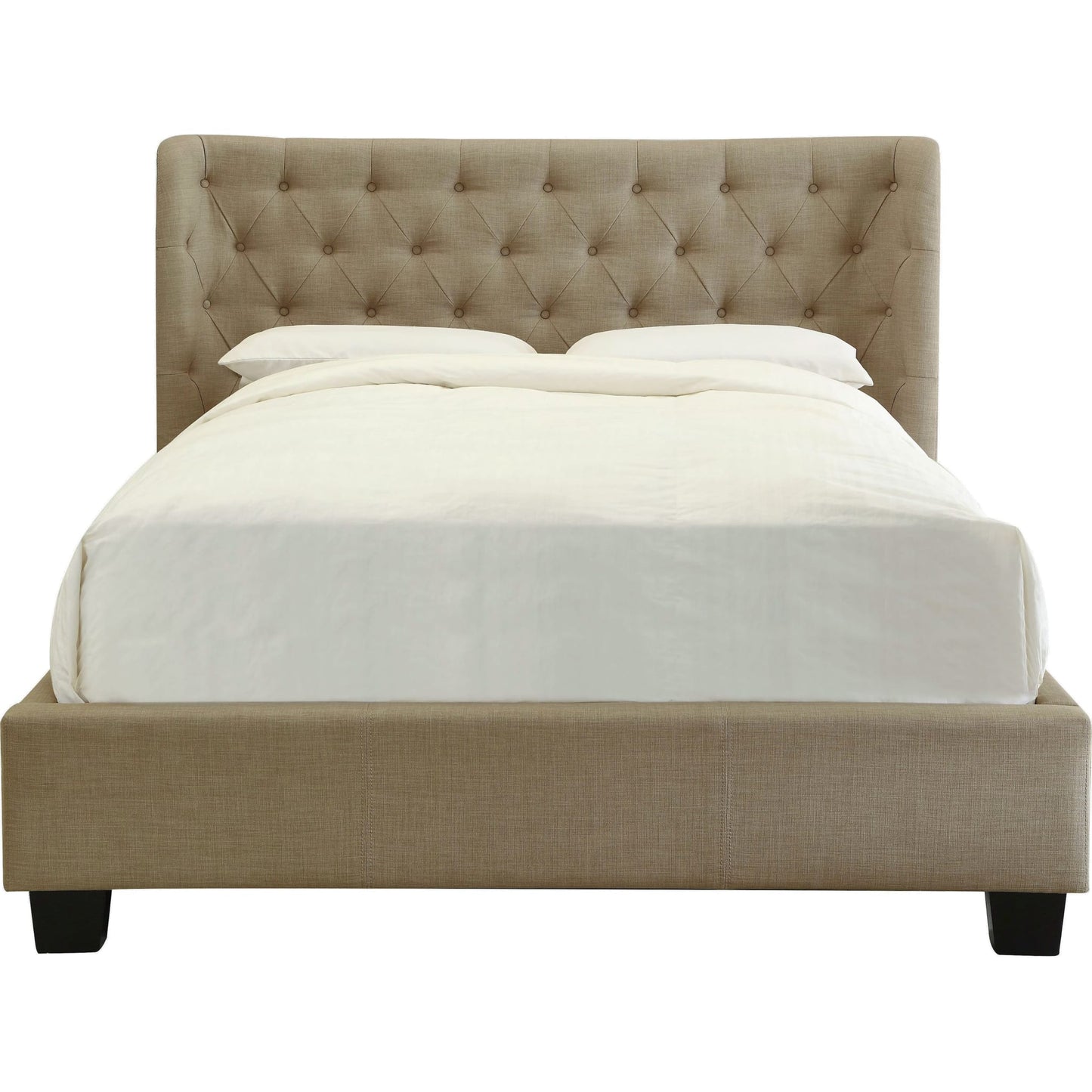 Letto a piattaforma trapuntato Levi in ​​lino color tostato