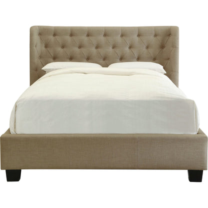 Letto a piattaforma trapuntato Levi in ​​lino color tostato