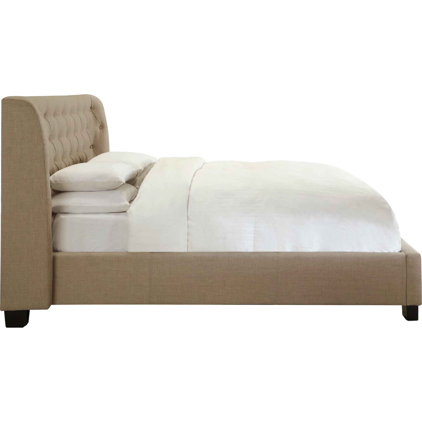 Letto a piattaforma trapuntato Levi in ​​lino color tostato