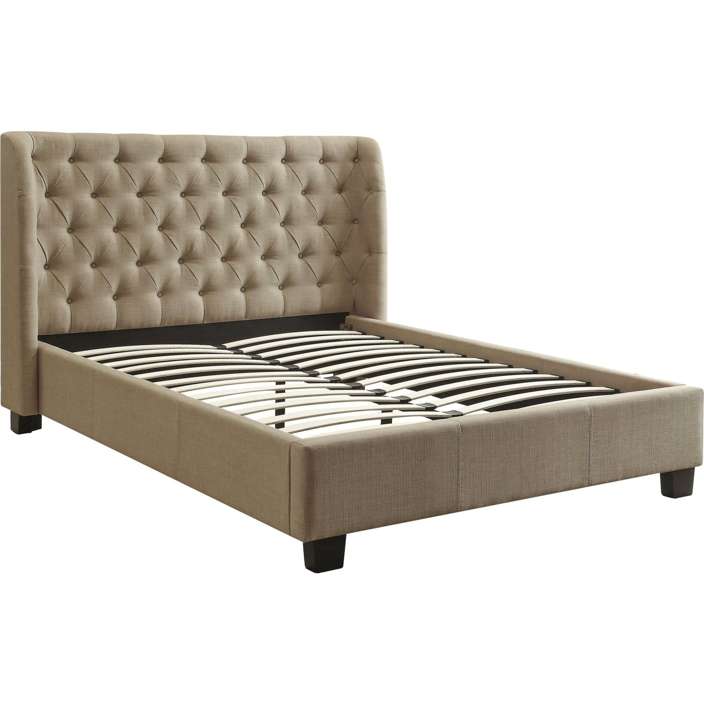 Letto a piattaforma trapuntato Levi in ​​lino color tostato