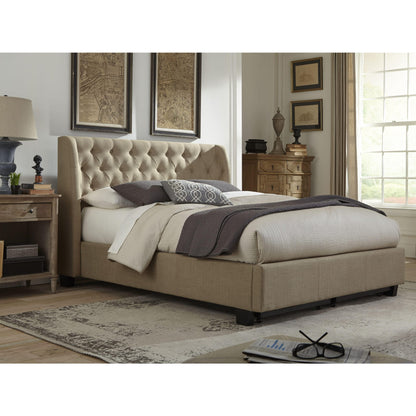 Letto a piattaforma trapuntato Levi in ​​lino color tostato