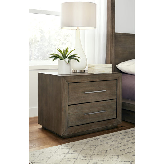 Comodino Melbourne a due cassetti con USB in pino scuro
