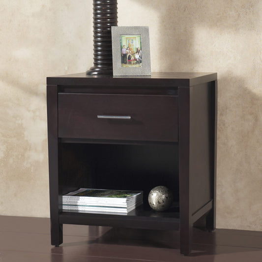 Comodino Nevis con un cassetto in espresso