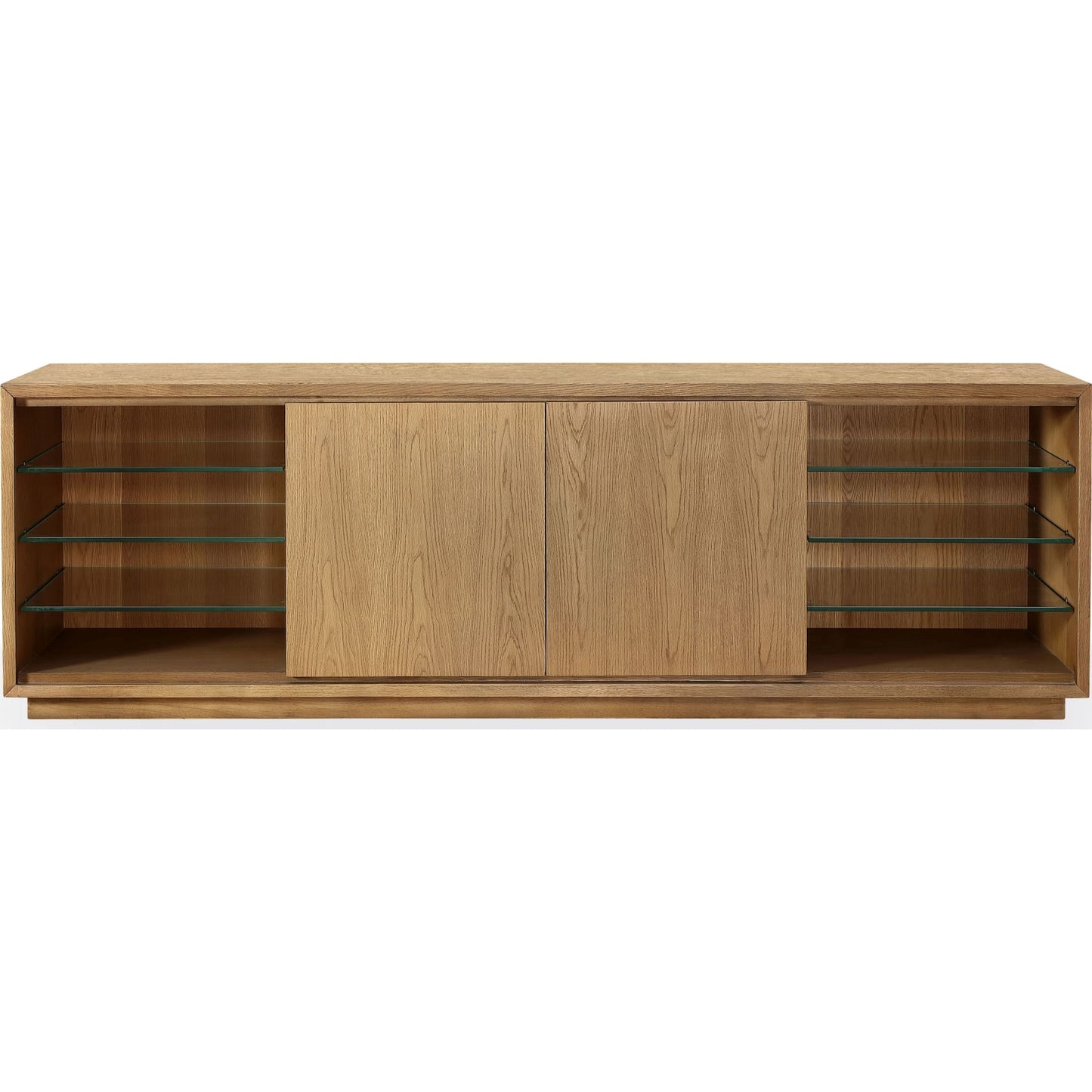 Una consolle TV moderna da 84 pollici in stile costiero color biscotto