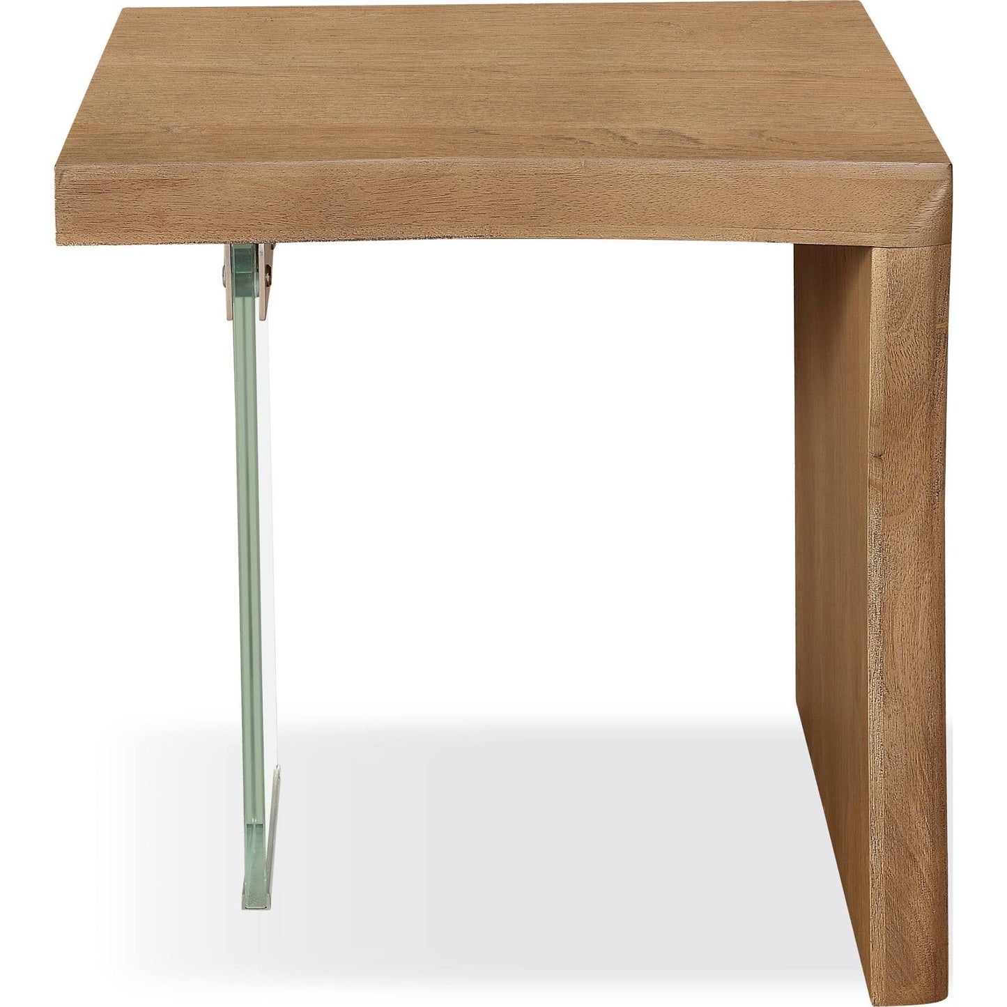 Tavolino in rovere bianco con bordo vivo e vetro color biscotto