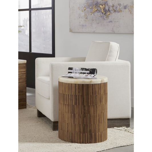 Tavolino rotondo One Stone Wood Tile in onice e teak massello