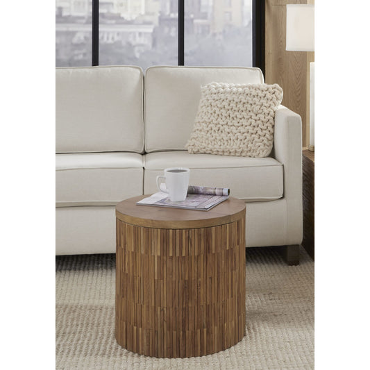 Tavolino rotondo One Wood Tile in teak massello