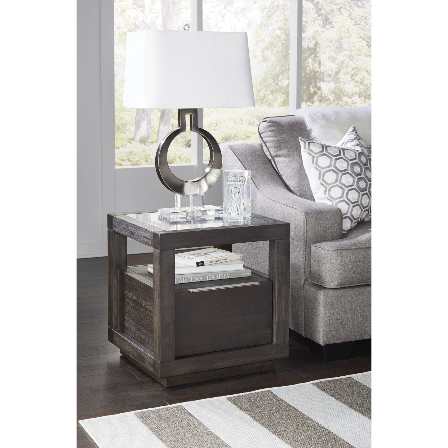 Tavolino Oxford con un cassetto in grigio basalto