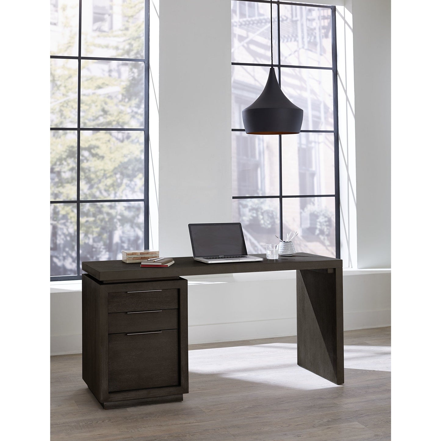 Scrivania Oxford con piedistallo singolo in grigio basalto