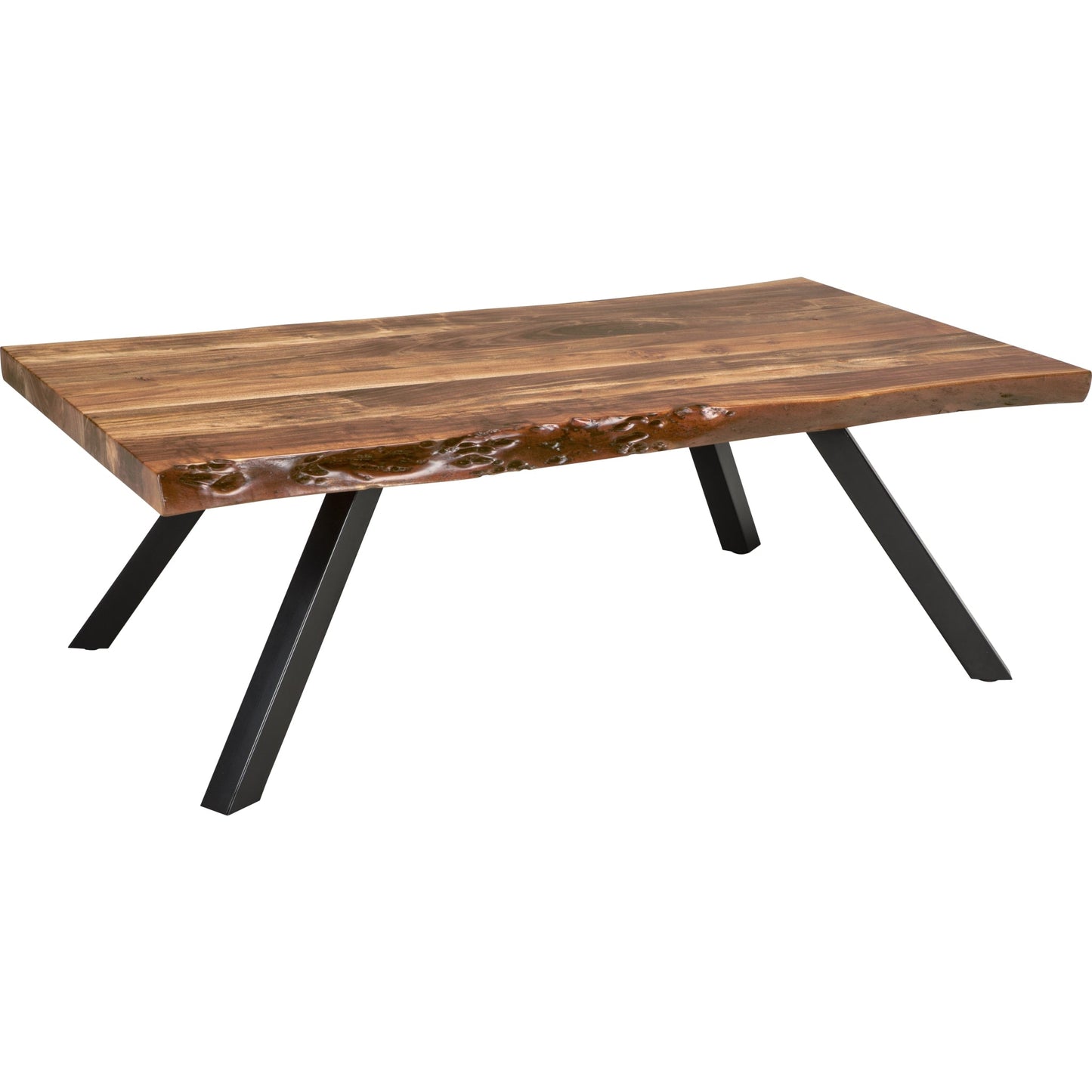 Tavolino da caffè Reese Live Edge in legno massello con gambe in metallo, colore acacia naturale
