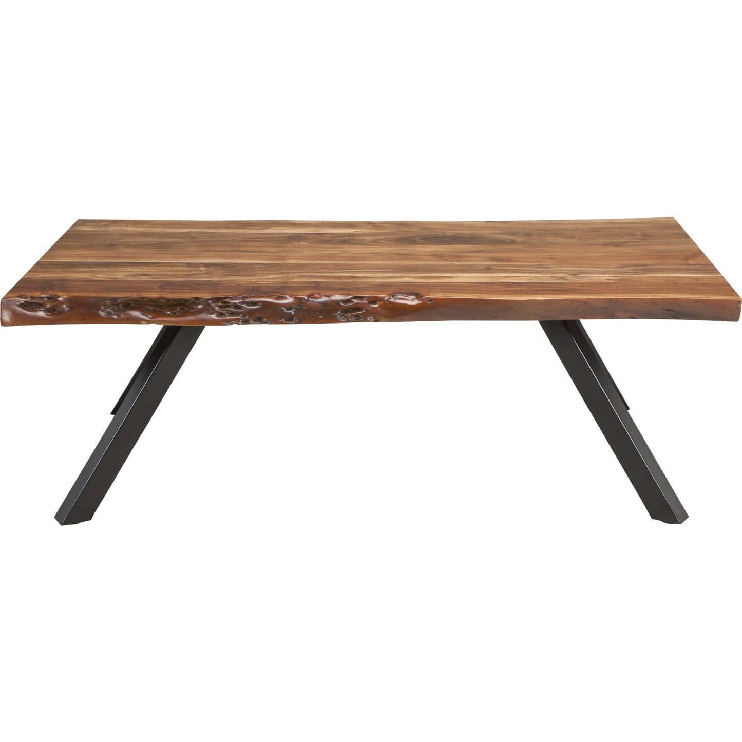 Tavolino da caffè Reese Live Edge in legno massello con gambe in metallo, colore acacia naturale
