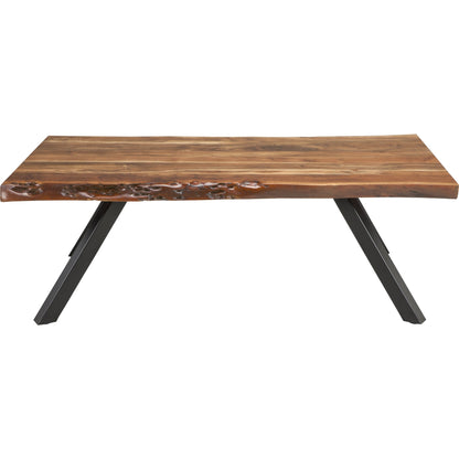 Tavolino da caffè Reese Live Edge in legno massello con gambe in metallo, colore acacia naturale