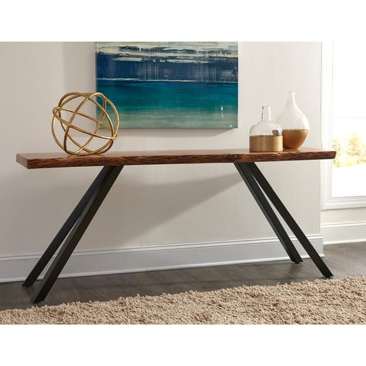 Tavolo consolle in legno massello con gambe in metallo Reese Live Edge in acacia naturale