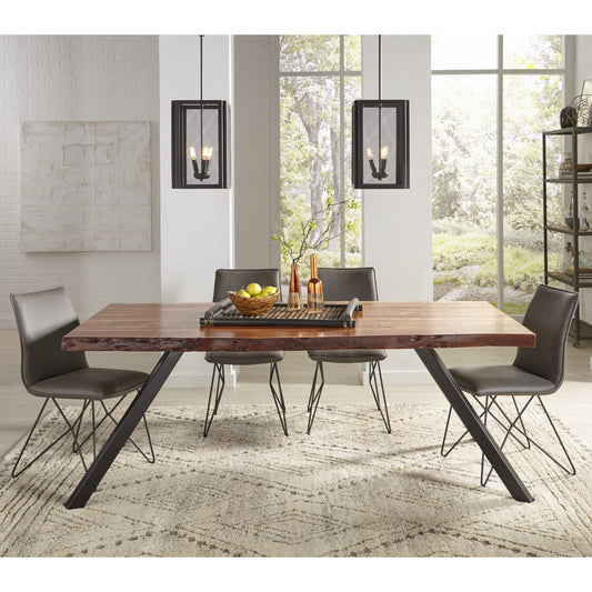 Tavolo da pranzo Reese Live Edge in legno massello con gambe in metallo, colore acacia naturale