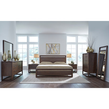 Cassettiera Sol in legno di acacia con cinque cassetti, colore marrone speziato