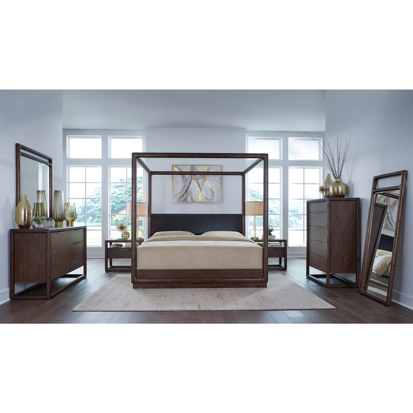 Cassettiera Sol in legno di acacia con cinque cassetti, colore marrone speziato