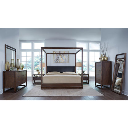 Cassettiera Sol in legno di acacia con cinque cassetti, colore marrone speziato