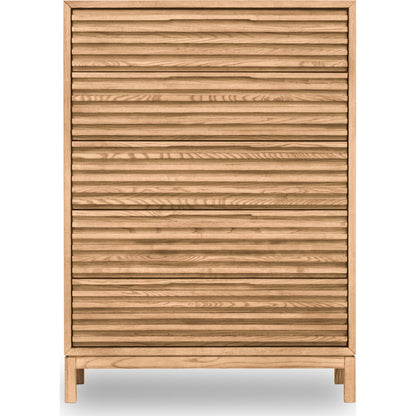 Cassettiera in legno di frassino Tanner a cinque cassetti in lino