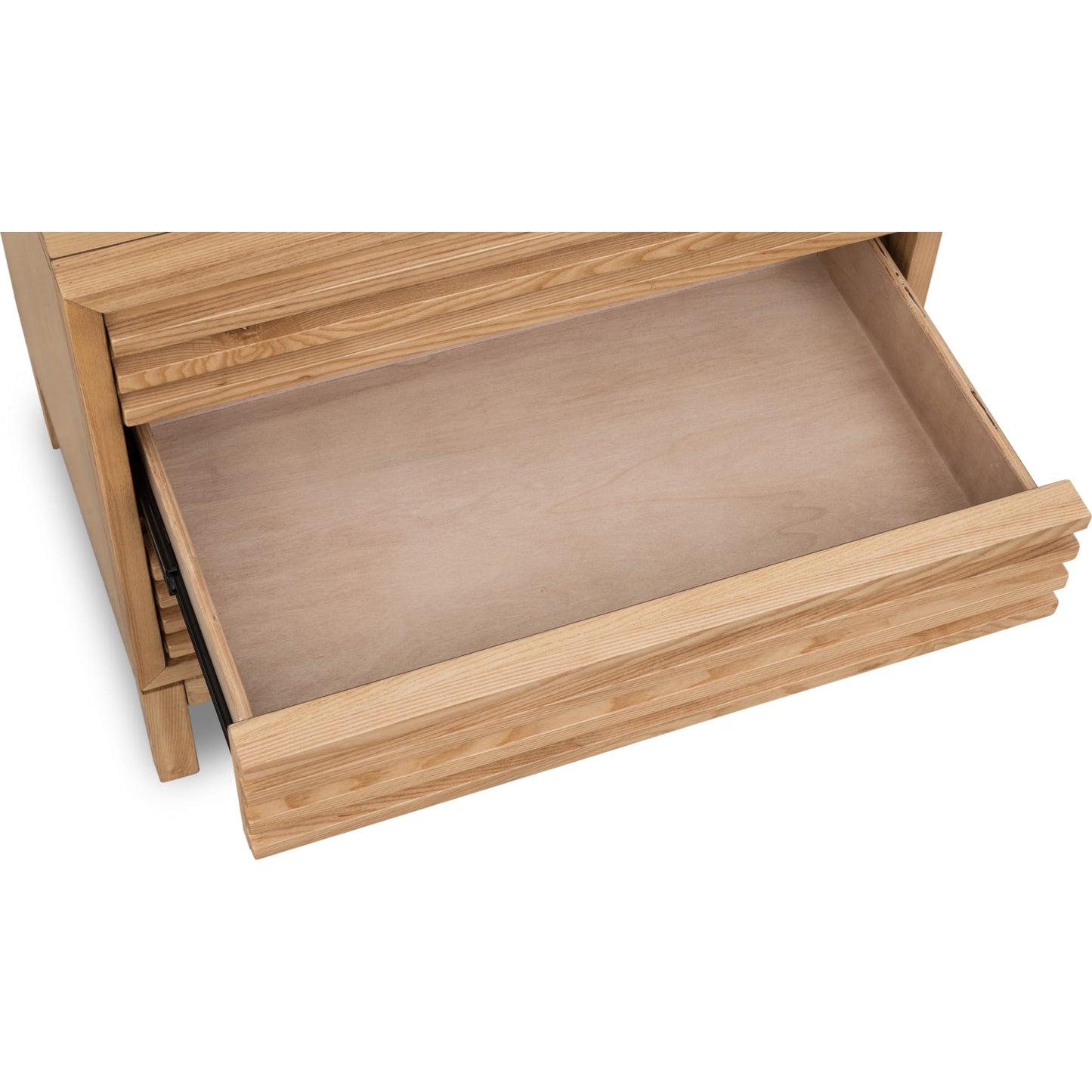 Comodino in legno di frassino a tre cassetti Tanner in lino