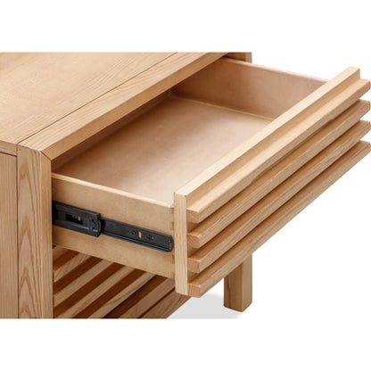 Comodino in legno di frassino a due cassetti Tanner in lino